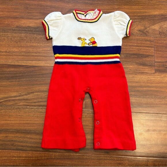 Disney Winnie the Pooh Sears Vintage Knit Embroidered One Piece Jumper/Jumpsuit - Picture 1 of 6